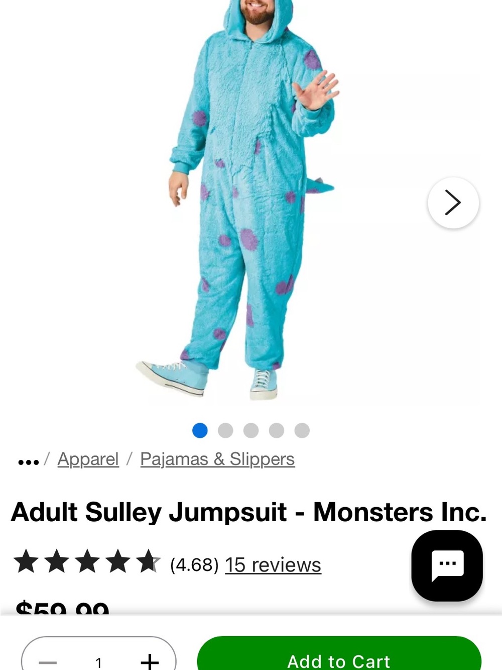 Monsters, Inc. Sulley Adult Onesie Jumpsuit - Blue with Purple Spots